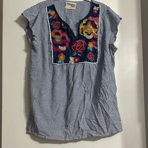 Savanna Jane Blue and White Embroidered Bohemian Blouse